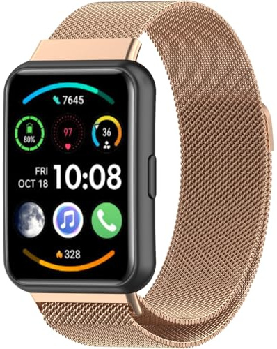 Magnetic Ersatzarmband für Huawei Watch Fit 2, Armband Uhrenarmband, Einstellbar Metall Edelstahl Armbänder für Huawei Watch Fit 2 Active/Classic/Elegant (Rosegold)