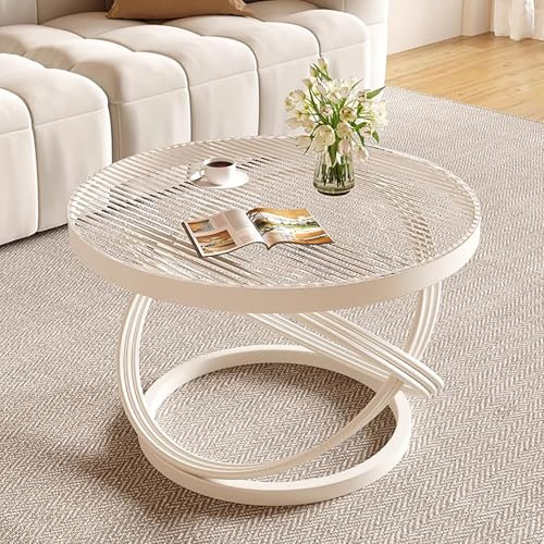 Moderner runder Couchtisch mit Glasplatte, Metallringsockel, stilvoller Mitteltisch für Wohnzimmer, Büro oder Studio, Dekoration, 70 x 70 x 45 cm (28 x 28 x 18 cm)