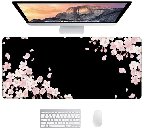 Schreibtischunterlage XXL Mauspad Gaming Schreibtisch Matte Schwarz Sakura | Mousepad 900x400 mm Schreibtischunterlage Groß Maus Pad | Großes Mauspad XXL Gaming | Tastatur Unterlage