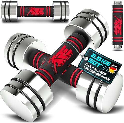 RE:SPORT® 2er Hanteln Set aus massivem Stahl 2,5/5/7,5/10 kg | Hantel Kurzhantel mit Gewichten & Schaumstoffgriff | Fitness Kurzhanteln Home Gym, Krafttraining & Muskelaufbau
