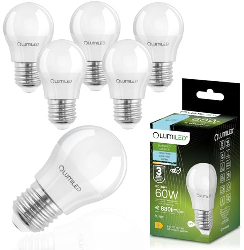 Lumiled LED Leuchtmittel E27 P45 8W ersetzt 60W 880lm 6500K Kaltweiß 230V 180° Abstrahlwinkel Nicht Dimmbar Tropfenform Energiesparlampe 6er Pack – LED Lampe in kleiner Kugelform