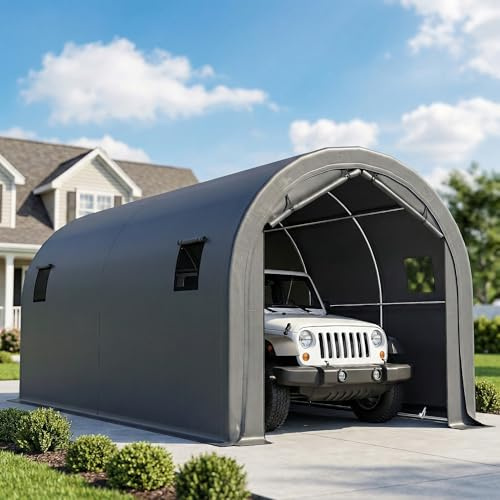 Outsunny Tente Garage Portable 3x6 m, Garage Extérieur Imperméable pour Voiture avec Porte Enroulable à Fermetures Éclair et 4 Fenêtres, Armature Métallique Galvanisée, UPF 30+, Abri de Rangement,