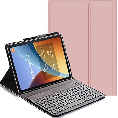 YHFZR Funda Teclado Español Ñ para Xiaomi Redmi Pad 2 Tablet 9,7 Pulgada, Español Slim Teclado Keyboard Case con Magnético Desmontable Inalámbrico Bluetooth, Rosa