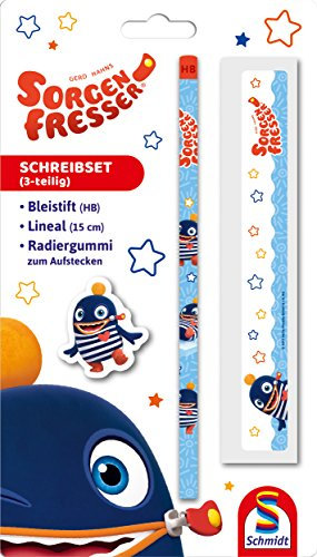 Schmidt Spiele 46306 Sorgenfresser Schreibset (Bleistift, Lineal, Radiergummi), Ping, Blisterkarte-NEU