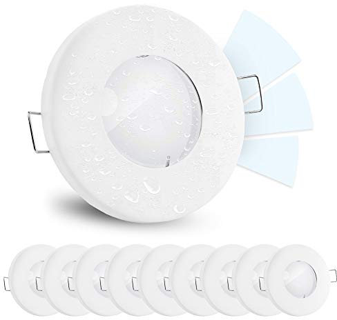 linovum 10 Stück fourSTEP Bad Einbaulampen IP65 flach LED dimmbar ohne Dimmer - LED GU10 5W neutralweiß 230V - Spot matt weiß