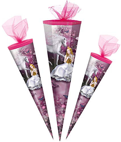 alles-meine.de GmbH Schultüte - Märchenprinzessin - Prinzessin Einhorn/Schmetterlinge - 50 cm - rund - mit Tüllabschluß - Zuckertüte - mit/ohne Kunststoff Spitze - Markne..