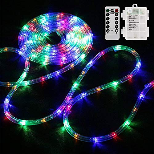 Bebrant LED Rope Lights Battery Operated String Lights-40Ft 120 LEDs 8 Modes Outdoor Waterproof Fairy Lights Dimmable/Timer with Remote for Garden Camping Party Decoration (Multi-Color)