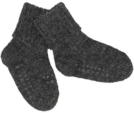 GoBabyGo Original Antirutsch Baby Krabbelsocken | Rutschfeste Krabbelstütze für aktive Kinder | Bambus-Baumwolle | 6-12m (17-19cm) | Dunkelgrau Melange