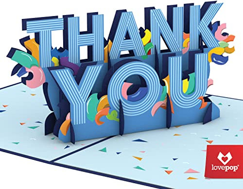 Lovepop® Thank you 3D Pop-Up Karte Danke Grußkarte Dankeskarte mit Konfetti-Schriftzug für Mitarbeiter, Kollegen, Freunde, Kunden | inkl. Premium-Umschlag & Notizkarte