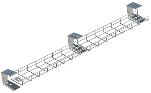 2100mm Long Under Desk Cable Tray Basket w/Brackets & Fixings - Silver