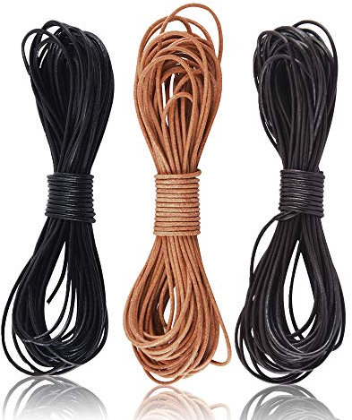 3 Rollen 5M x 1mm Lederschnur Lederband aus echt Leder, Klassik Vintage Band Faden für Armband Ketten Schmuck DIY Handwerk - Schwarz, Braun, Natur Echtlederband von SOSMAR