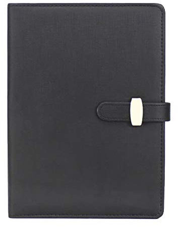 SUPERTOOL Nachfüllbares Notizbuch aus Kunstleder, klassisches liniertes Losblatt-Ordner, mit Tasche und Stifthalter, für Geschäftstreffen, Reisen (A6, Schwarz)