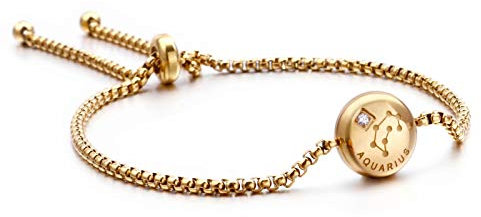 Qings Gold Zodiac Bracelet Charm Verstellbare Konstellation Armband Wassermann