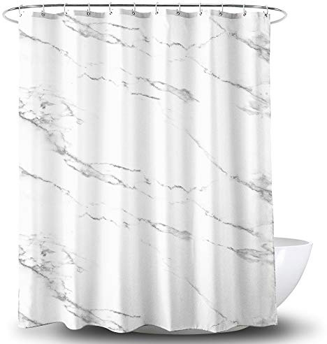 Alumuk Rideau de douche imprimé anti-moisissure imperméable lavable en tissu polyester antibactérien avec 12 anneaux de rideau de douche, 120 x 180 cm, Mamor