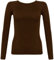 New Ladies Long Sleeve Round Neck Plain Basic Women's Stretch T-Shirt (Brown, 10)
