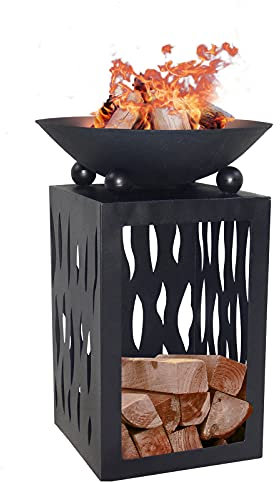 Feuerschale Feuerstelle auf Säule Ø45cm Holzdepot Gusseisen schwarz pulverbeschichtet Feuerkorb Trendyshop365