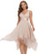 Ever-Pretty Robe de Soirée Asymétrique au Genou Femme Double Col-V sans Manche en Dentelle Mousseline de Soie Nude 50