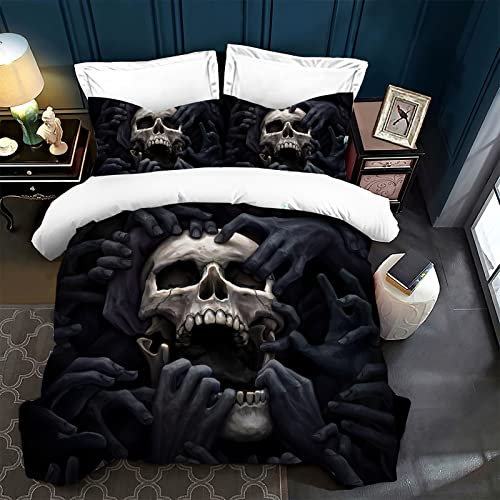LXTOPN 3D Totenkopf Bettbezug,Bettwäsche 135x200,Kissenbezug 50x75,Microfaser Bettbezüge Mit, für Einzel. (135cmx200cm, 1)