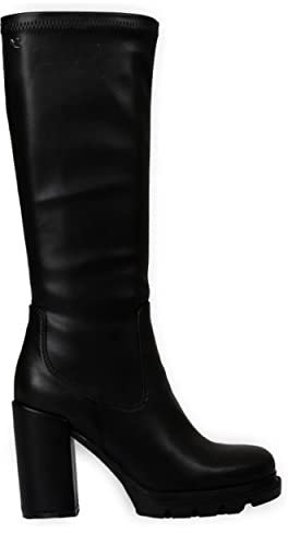Stivali Alti Neri da Donna weidingen, a Punta Arrotondata con Plateau Track e Tacco Alto.