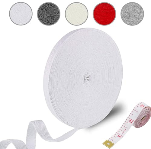 50M Cotton Twill Tape Ribbon, Bias Binding Tape Bunting Tapes Twill Webbing Tapes Sew Herringbone Roll Ribbon for Apron Sewing Dressmaking Craft