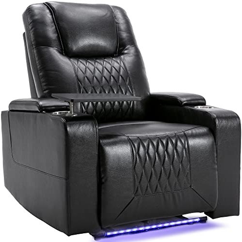 HESHU Electric Recliner Chair with USB Charge Port/360 Swivel Tray Table/Hand in-Arm Storage/Cup Holders/Ambient Lighting - Leather Recliner Chairs, Gaming Recliner Chair, Home Theater Seating