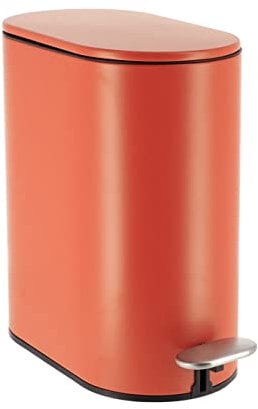 TENDANCE Poubelle à pédale ovale 5L en métal Terre de Sienne avec couvercle frein de chute