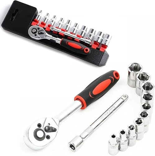 12Pcs 1/4 Inch Socket Set with Quick Release Ratchet Wrench and 4 Extension Bar, 10Pcs 4-13mm Socket Set