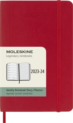 Moleskine Wochenplaner 2023-2024, 18-Monats-Agenda, Akademisches Tagebuch, Wochenagenda mit weichem Einband, Taschenformat 9 x 14 cm, in scharlachroter Farbe