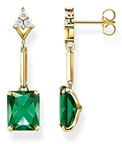 Thomas Sabo Damen Ohrstecker in der Farbe Gold aus 925 Sterlingsilber mit 750 Gelbgold Veredelung, weißen und grünem Zirkonia, Größe: 31x9mm, H2177-971-6