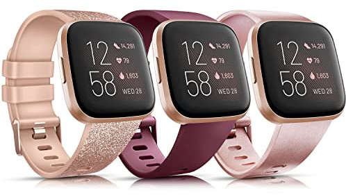 Pack 3 Bracelet de Remplacement pour Fitbit Versa 2/Lite - Sport Classique en Silicone Compatible avec Fitbit Versa pour Femmes et Hommes (S, Pack B)