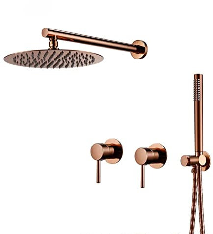 Robinet de douche Encastrable, Pluie de Douche Mural Salle de Bain Mitigeur de douche Laiton Chaud Froid Robinet Mélangeur, Système de douche avec Tête de douche Tuyau de Douche,Rose gold,12 inch