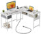 CubiCubi Moderner L-förmiger Computertisch, Mit Steckdose, 148 x 120 cm PC-Tisch, Stabiler Schreibtisch, Eckschreibtisch ecktisch groß bürotisch, Weiß