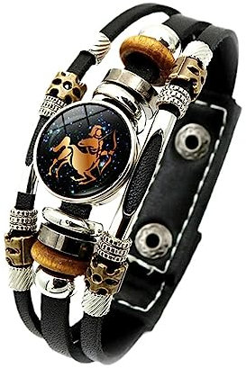 12 Sternzeichen-Armbänder – Leuchtende 12 Sternbild-Armbänder Für Damen, Modische Sternzeichen-Charms, Krebs, Zwillinge, Löwe, Schwarzes Lederarmband, Geburtstagsgeschenke, Schütze, 17,5/20 Cm