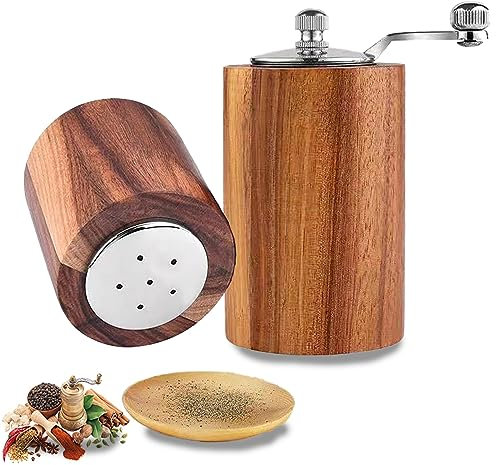Moulin à Poivre et Sel Manuel en Bois avec Longue Manivelle - Gadget de Cuisine pour Restaurant et Domicile