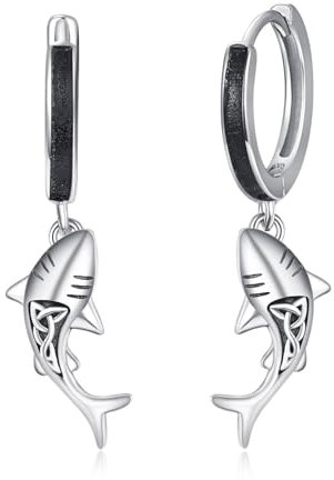 Hai Ohrringe Damen 925 Sterling Silber Hai Hängend Ohrhänger Ohrstecker Dangle Ozean Schmuck Hypoallergen Geschenk für Frauen Mädchen