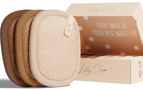 Pads Démaquillants Lavables et Réutilisables Lilly Skin - Lingettes Carrées Microfibres Nettoyantes et Exfoliantes pour la Peau du Visage - Boîte de 7 Pads en Tissu Simili Coton - Nude Edition - XL