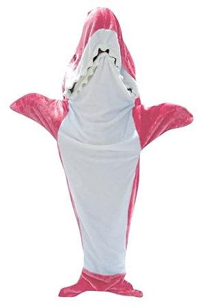 MACITA Shark Blanket Hai-Decke,Tragbare Hai-Decke, Einteiler-Pyjama, Hai-Decke, Kapuzenpullover, Schlafsack, Hai-Einteiler-Decke, Fleece-Überwurf, Decke Für Erwachsene Und Kinder,Pink-170cm