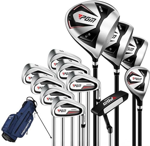 PGM Men's Complete Golf Club Sets - 12 Pieces - 3 Wood (#1,3,5), 1 Hybrid (#4H), 6 Irons(#5,6,7,8,9,PW), 1 Sand Wedge (55°), 1 Putter - Golf Stand Bag - MTG051-4