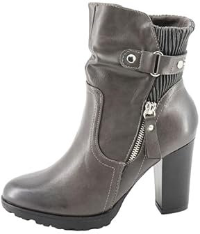 Queentina Damen Stiefeletten Plateau High Heels Absatz Boots elegant hoch 66021 Grau 38
