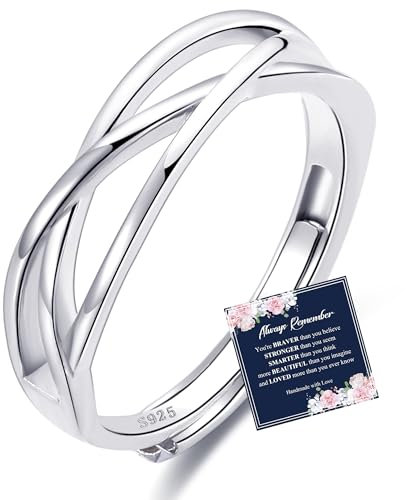 Sterling Silber Daumen Ringe Für Damen S925 Silber Ringe Cubic Zirconia Verlobungsring Minimalist Silber Ringe 925 Frauen Verstellbar Fingerring Ring Für Mädchen Mit Inspirationskarte