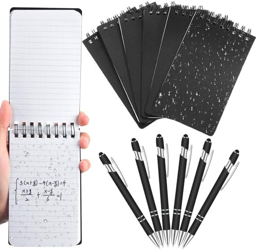 Jetec 6 Pcs Waterproof Spiral Notebook 3 x 5 Weatherproof Notepad with 6 Pcs Ballpoint Pen Stylus Pen for Touch Screens Tactical Pocket Notebook Memo Pads Journal Notepad for Outdoor Recording