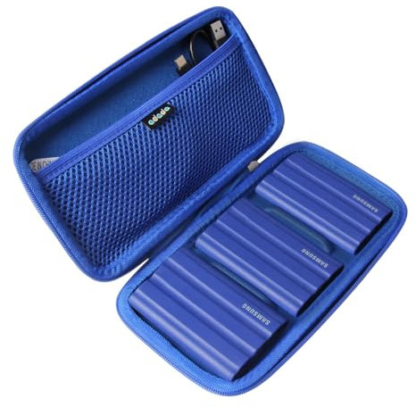 adada Hard Travel Case for Samsung T7 Shield 2TB / 1TB / 4TB, Portable SSD, USB 3.2 Gen2 External Solid State Drive (Blue, Case for 3 Hard Drives)