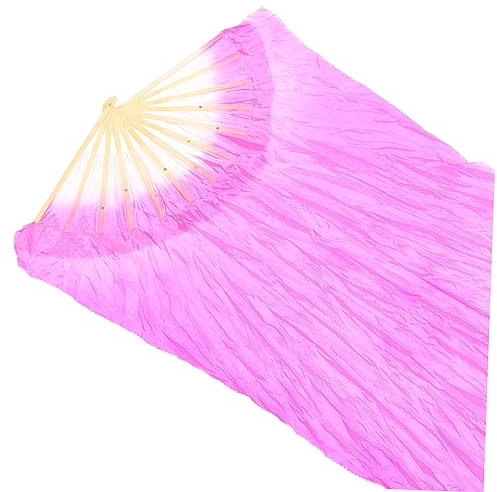 BESPORTBLE Belly Dance Fan Long Folding Fan Silk Bamboo in Rose Red for Stage Performance Suitable for Dance Shows and Parties Easy to Carry