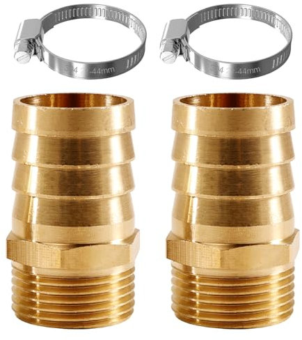 Lot de 2 douilles de tuyau en laiton de 1 x 32 mm (1 1/4), raccord de tuyau, adaptateur avec 2 colliers de serrage