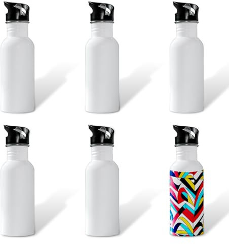 MR.R Lot de 6 bouteilles d'eau de voyage en aluminium avec couvercle à paille pour le sport, 600 ml
