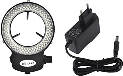 Mikroskop LED Licht, Mikroskop Kamera Ringleuchte, 144 LED Perlen Lichtquelle Helligkeit Einstellbar Ringlampe für Stereomikroskop Schmuck Reparatur Lampe (Schwarz)