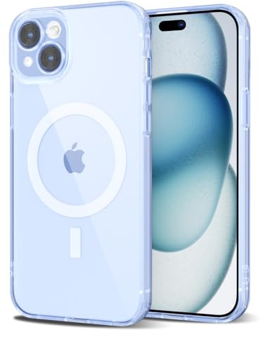 Svanove for iPhone 15 Plus Case Clear Compatible with Magsafe, Transparent Magnetic Magnet Mag Case, Cute Slim Thin Silicone Grip & Shockproof Camera Cover Drop Protection Bumper, Light Blue