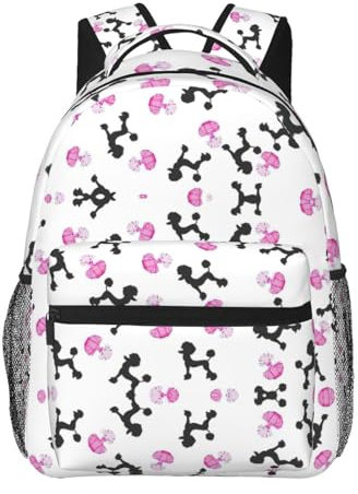 WANGHAHA Rucksack aus Segeltuch mit Tapetendruck, leicht, für Reisen, Tagesrucksack, Studentenrucksack, Laptop-Rucksack für Damen und Herren, goldfarben /, Girly Pinks Parfümflasche und Pudel, One