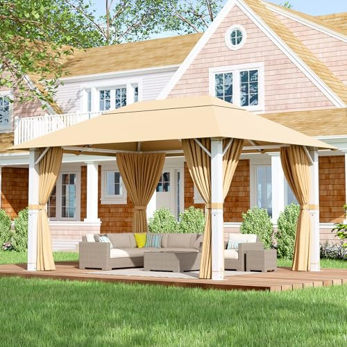 Devoko Alu Pavillon 3x4 Wasserdicht Stabil,Winterfest Gartenpavillon UV-Schutz,Partyzelt Wasserdicht Stabil Metallrahmen Pavillon,Plane Partyzelt für Hinterhof,Garten,Beige