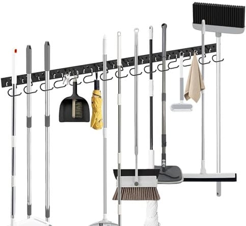 GARTOL Support mural pour outils de jardin, 4 x 40 cm, avec caoutchouc antidérapant, porte-outils pour jardin, garage, abri à outils, cave (15 crochets + 15 petits crochets)